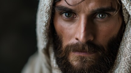 Obraz premium Intense gaze of a bearded man with piercing eyes