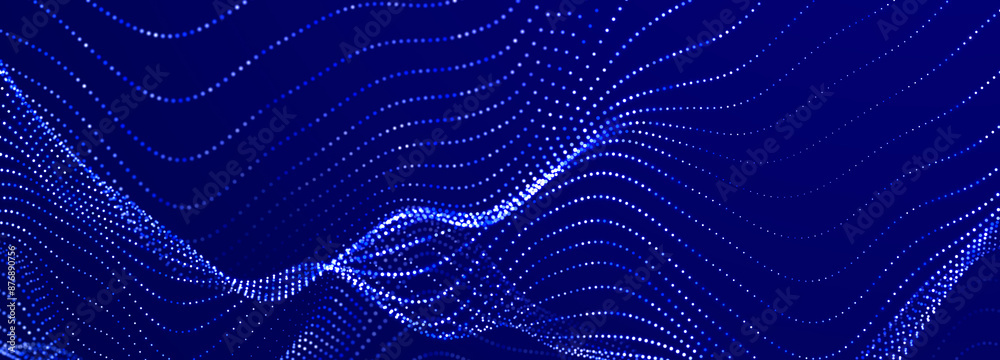 Poster Technology background. Data stream. Movement of luminous lines on dark background. 3d