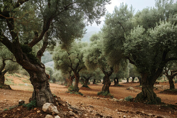 Fototapeta premium Olive Grove on the island of Greece. plantation of olive trees.
