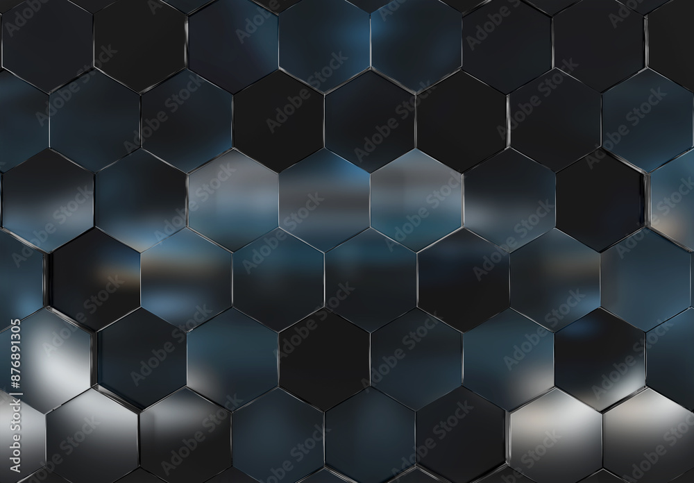 Poster black and blue glossy hexagons background pattern. abstract hexagonal colorful texture. 3d rendering