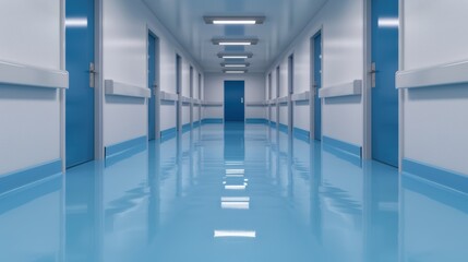 Obraz premium Empty hospital corridor with blue tones