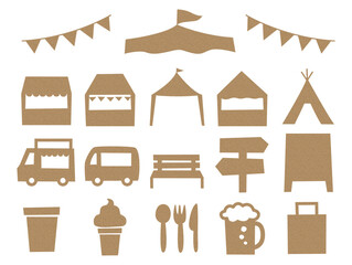 マルシェ関連のゆるいアイコンのセット_コルク茶色