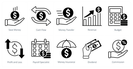 A set of 10 Mix icons as save money, cash flow, money transfer