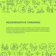 Regenerative farming banner in line style with place for text. Sustainable agriculture symbols. Vector illustration.