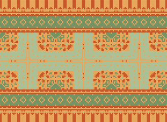 Pixel Tribal Vector pattern background, tribal seamless Aztec design, black and white geometric style,  Vector African ethnic tribal clash ornament seamless pattern  color