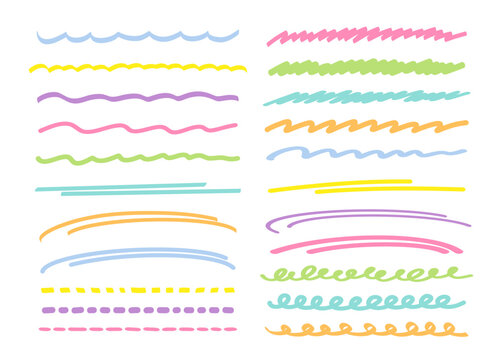 カラフルな手書きのデザインラインセット／Colorful handwritten design lines set