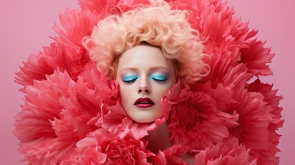 deco flower woman head art, in the style of surreal pop