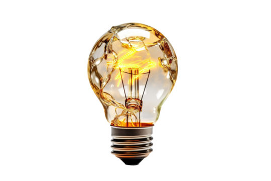 The Glowing Heart of a Cracked Lightbulb. on a White or Clear Surface PNG Transparent Background.