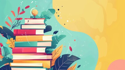 World Book Reading Day banner promoting literacy and book fairs, highlighting online reading and education, as well as business knowledge and startup concepts.