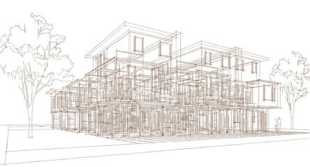 modern cottage town 3D illustration