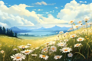 Daisy landscape field grassland.