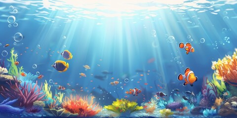 Naklejka premium Enchanted underwater seascape with sunlight rays