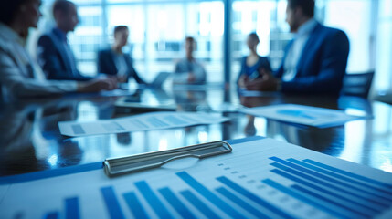 Business people in a meeting discussing statistical data and analysis