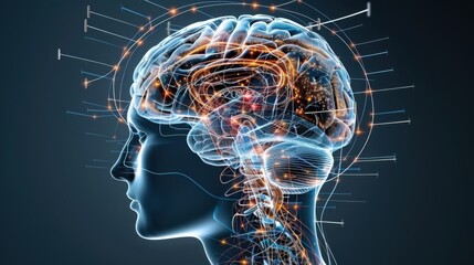 Super realistic brain illustration in 8k, emphasizing the limbic system with dramatic lighting, clearly labeled parts such as the hypothalamus, thalamus, and amygdala, with arrows for precise