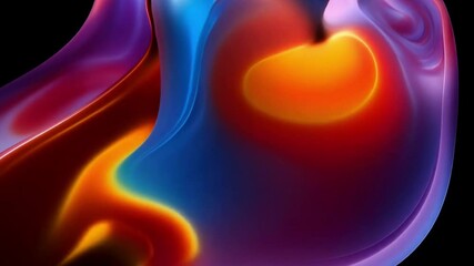 Vivid holographic iridescent liquid wavy blob shape moves smoothly, spins, and shimmers with bright rainbow colors