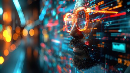 Futuristic Vision  Man Immersed in Data