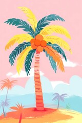 Fototapeta premium Palm tree outdoors painting nature.