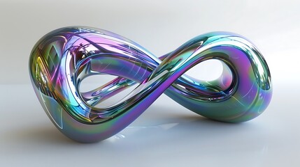 stunning twisted infinity shape in 3D, made from beautiful iridescent glass, ideal for decor.