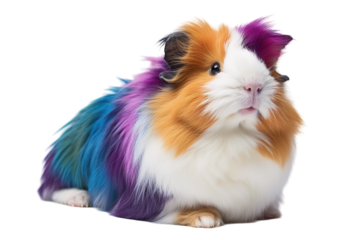 A Colorful Guinea Pig Poses for a Studio Portrait in a Burst of Hues. on a White or Clear Surface PNG Transparent Background.
