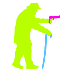 Funny Gangster Grandpa Old Man Cane Weapon Evil Bad Granddad Boy