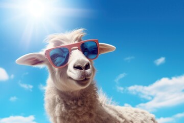 Obraz premium Cute goat wearing summer sunglasses livestock mammal animal.