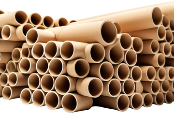 A Symphony of Cardboard Tubes, Stacked in Harmony. on a White or Clear Surface PNG Transparent Background.