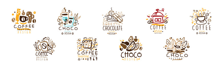 Chocolate and Coffee Original Label and Logo Design Vector Set
