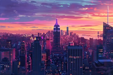 Landscape at the sunset of New York, USA