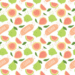 Abstract guava pattern in flat style. Fresh, delicious fruit seamless pattern. Vector background. Summer freshness for health. For background, juice, ice cream or packaging.