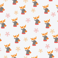 Reindeer and snowflakes vector seamless pattern design
