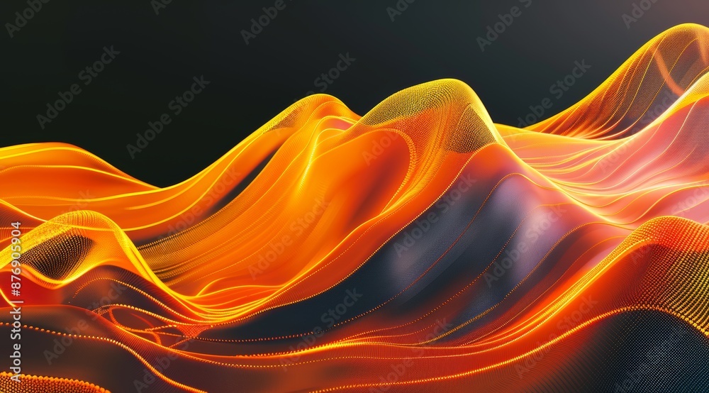 Poster 3d render of abstract background with wavy colorful digital network radio waves shapes on orange and