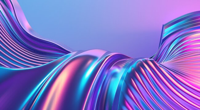 3d render of abstract glass background with wavy colorful shapes on purple and blue gradient. Shiny metallic texture, flowing lines and waves for design element - Powered by Adobe