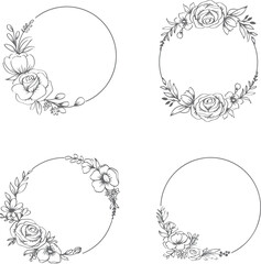 circle frame line art flower collection