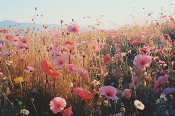 Flower field landscape grassland.