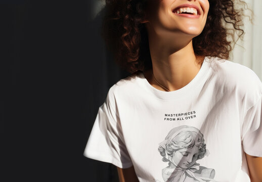 Woman Wearing Tshirt Mockup With Generative AI