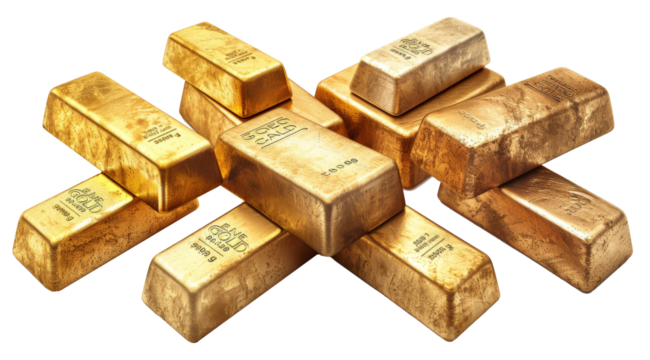 Gold bars, thin line icon collection set, illustration, vector, white background