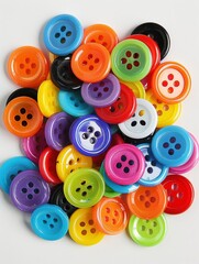 Fototapeta premium Colorful round plastic buttons come in a variety of sizes and shades. Ideal for crafts, sewing and DIY projects.