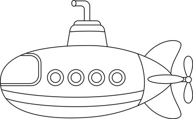 Submarine, transportation outline coloring page for kids.