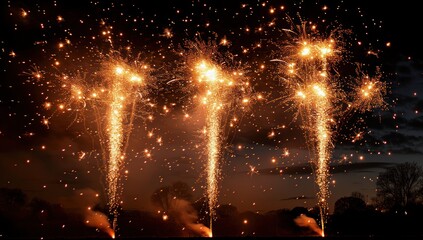 Naklejka premium Golden Fireworks Display Illuminating the Night Sky