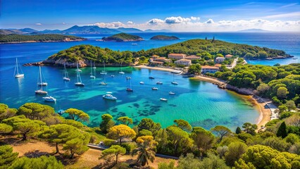 Obraz premium Beautiful view of Ile de Porquerolles in France, beach, island, France, Mediterranean, travel, destination