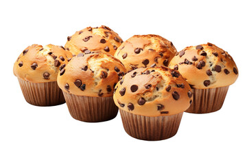 A Gathering of Golden Chocolate Chip Muffins on a White Background on a White or Clear Surface PNG Transparent Background