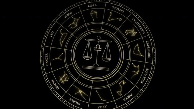 LIBRA Sign in the Zodiac Wheel With Star Constellations