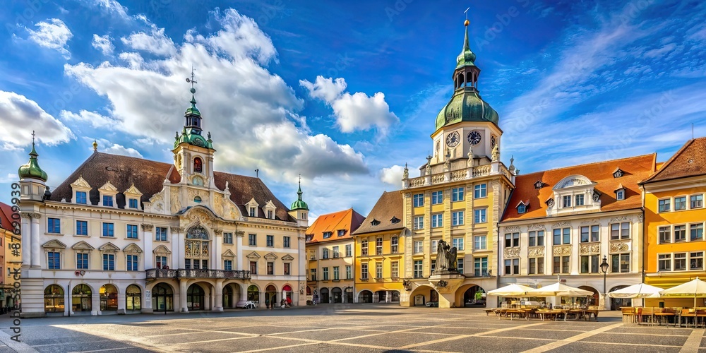 Poster Historic main square and town hall in Korneuburg, Austria, town hall, Korneuburg, Hauptplatz