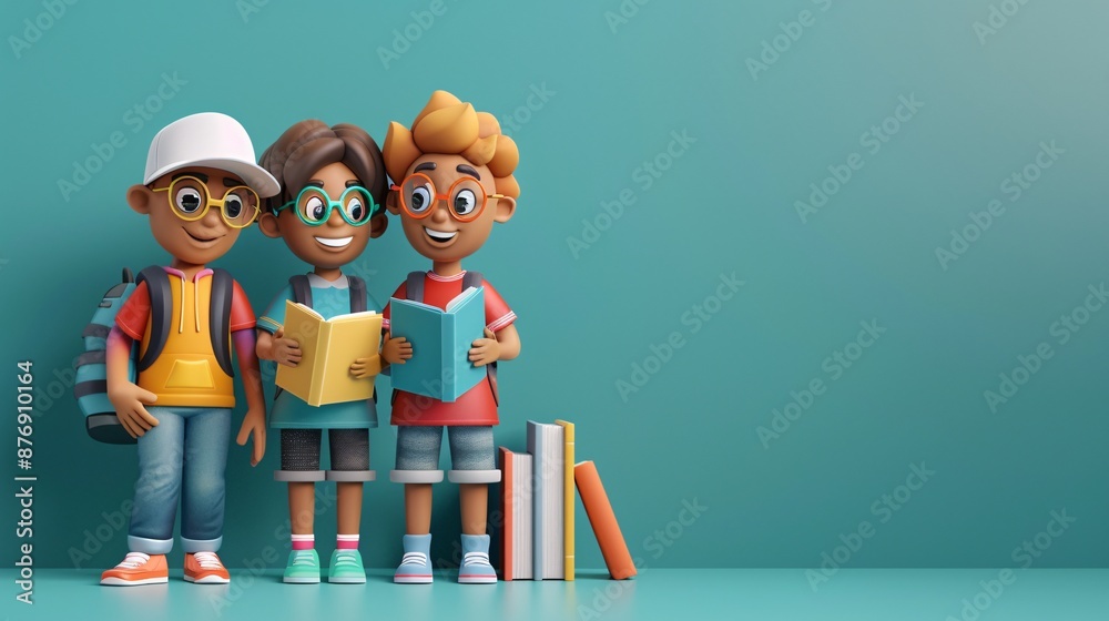 Poster 3d character elderly couple attending an online class on a shared device Stock Photo with copy space