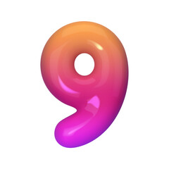 Stylish 3D number 9 with red and purple gradient. Modern, vibrant, and abstract. Perfect for digital art, graphic design, and creative projects. Vector illustration