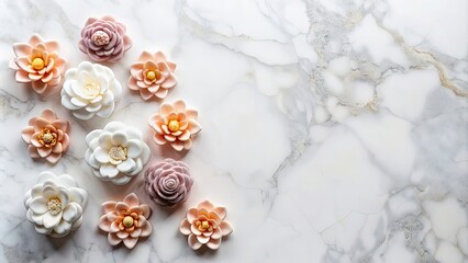 Marble flowers on a white background, marble, flowers, elegant, intricate, design, art, decoration, delicate, ornate, sculpted