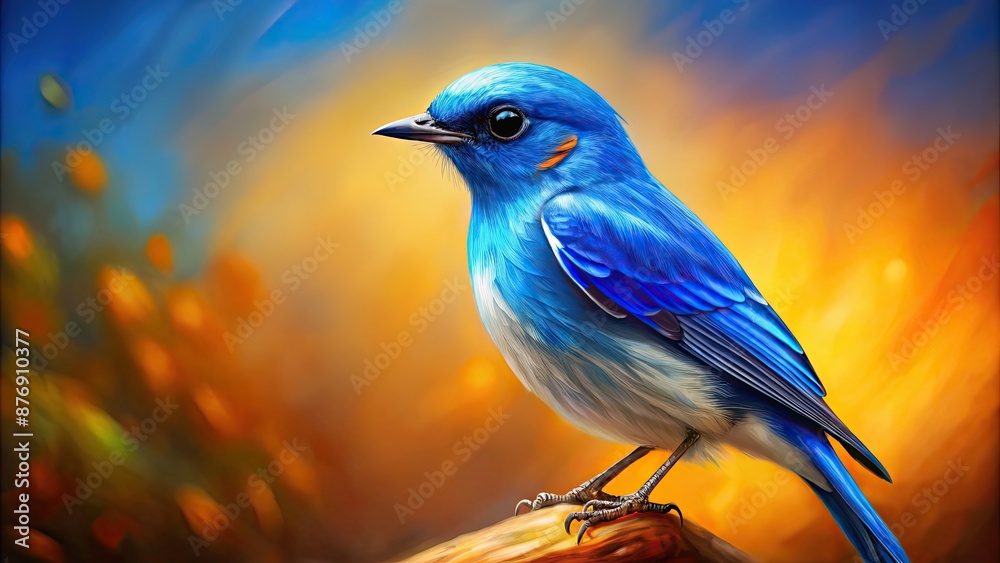 Poster Blue bird with a blue beak in a vibrant painting, blue, bird, beak, painting, colorful, art, animal, wildlife, nature