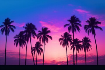 Obraz premium Palm trees summer purple silhouette.