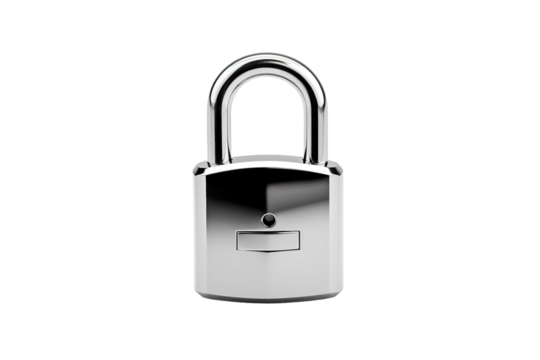 A Gleaming Silver Padlock Stands Ready to Secure on a White or Clear Surface PNG Transparent Background
