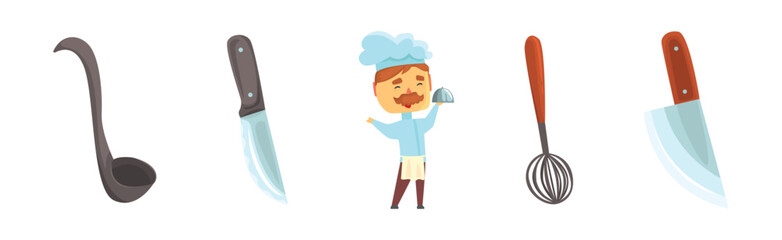 Chef Cooking Different Object and Item Vector Set